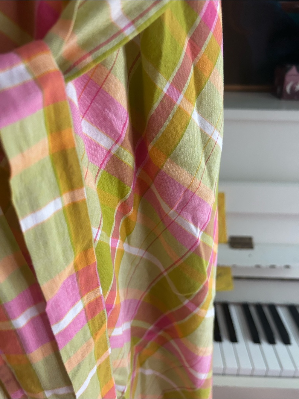 Pure Alfred Sung Plaid Wrap Midi Dress Belted Pink Green Sleeveless Women M - Picture 4 of 16